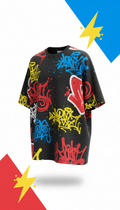 Oversized Tee With Neon Graffiti